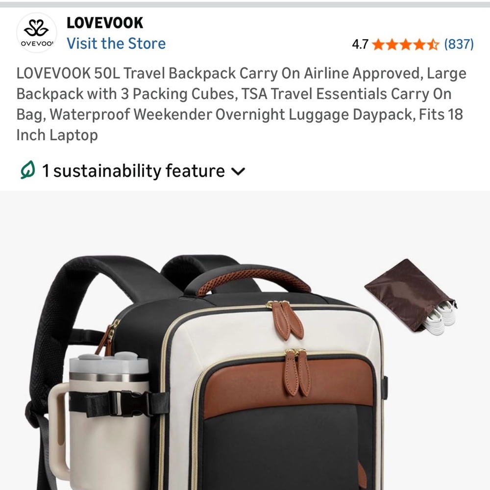 Black Brown cream backpack. Lovevook. - Picture 6 of 13